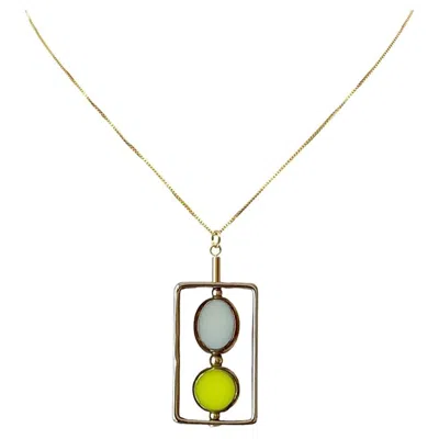 Pre-owned Aracheli Studio Yellow And Beige Vintage Glass Bauhaus 18k Gold-plated Silver Pendant Necklace