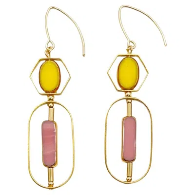 Pre-owned Aracheli Studio Yellow & Pink Vintage German Glass Beads Art Deco 2304 Earrings