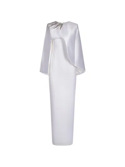 Araftu Crystal-embellished Cape-overlay Maxi Dress In White