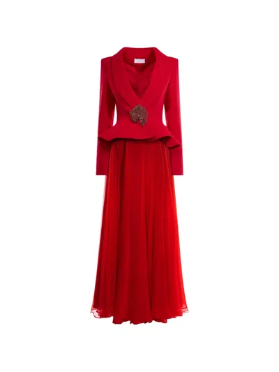 Araftu Crystal-embellished Peplum Dress In Red