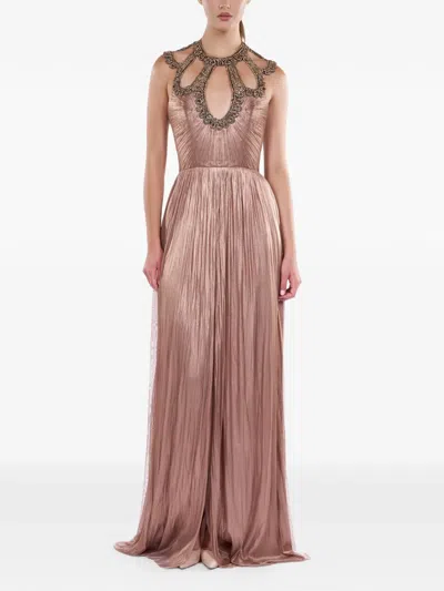 Araftu Crystal-embellished Plissé Gown In Neutral