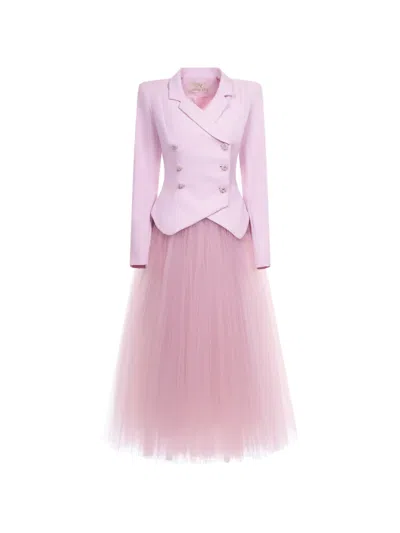 Araftu Double-breasted Tulle-panel Dress In Pink