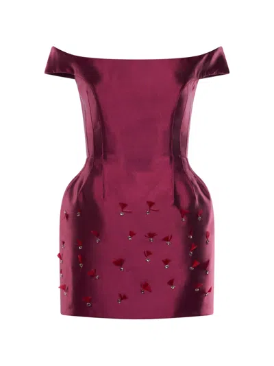 Araftu Embellished Off-the-shoulder Dress In Red