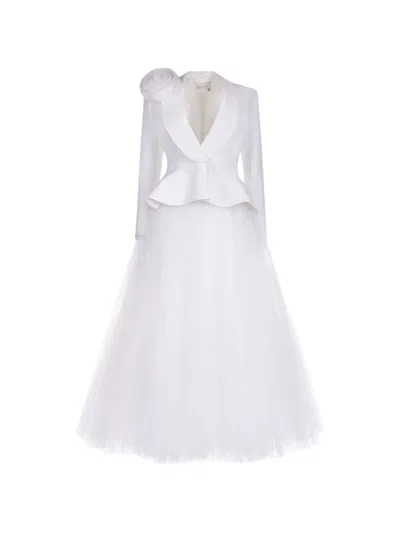 Araftu Floral-applique Peplum Dress In White