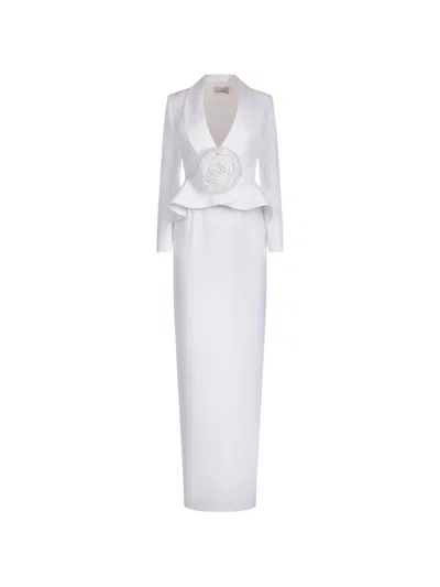 Araftu Floral-applique Peplum Maxi Dress In White