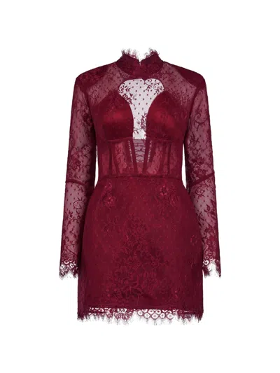 Araftu Lace Long-sleeve Dress In Red