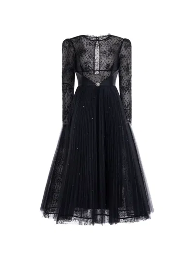 Araftu Lace-panelled Pleated Dress In Black