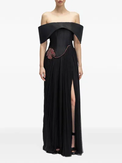 Araftu Off-the-shoulder Corset-style Gown In Black