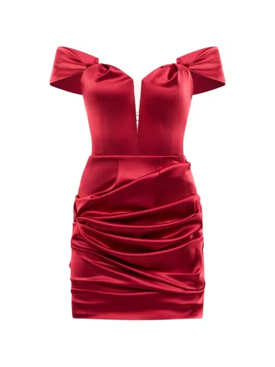Araftu Off-the-shoulder Draped Dress In Red