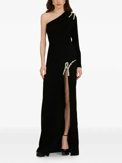 Araftu One-shoulder Embellished Side-slit Gown In Black