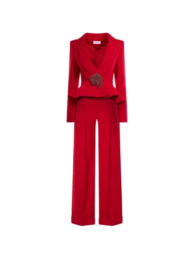 Araftu Peplum Crystal-embellished Jumpsuit In Red