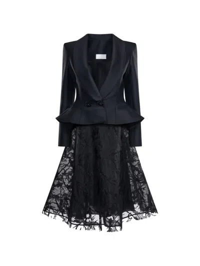 Araftu Peplum Lace-patterned Gown In Black