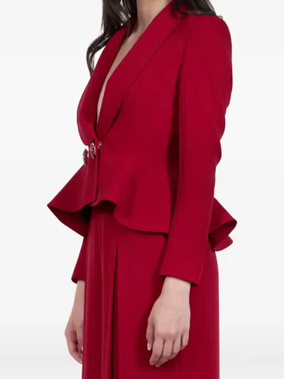 Araftu Peplum Shawl-lapel Jumpsuit In Red