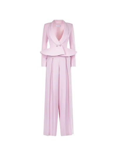 Araftu Peplum-hem Double-breasted Jumpsuit In Pink