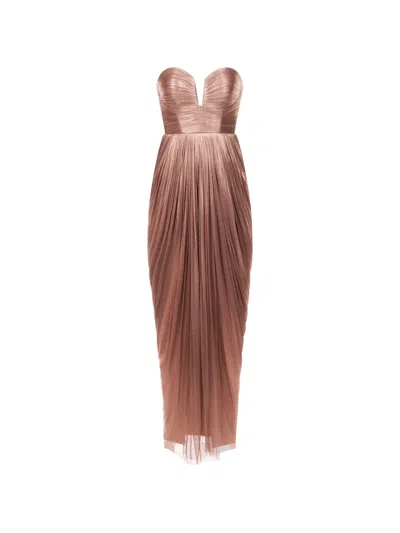 Araftu Pleated Metallic-finish Dress In Brown