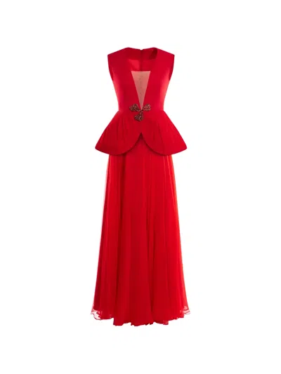 Araftu Pleated Peplum Dress In Red