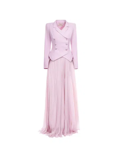 Araftu Pleated Peplum Gown In Pink