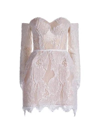 Araftu Sequin-embellished Lace-overlay Mini Dress In White
