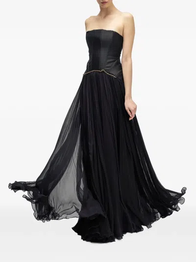 Araftu Strapless Embellished Gown In Black