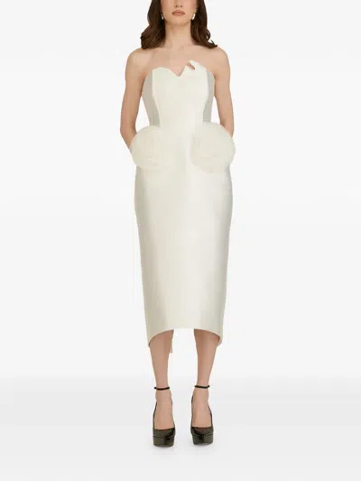 Araftu Strapless Floral-appliqué Midi Dress In White