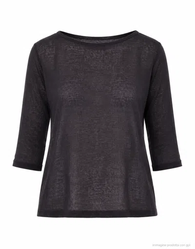 Aragona Black Relaxed Fit Linen Boat-neck Top
