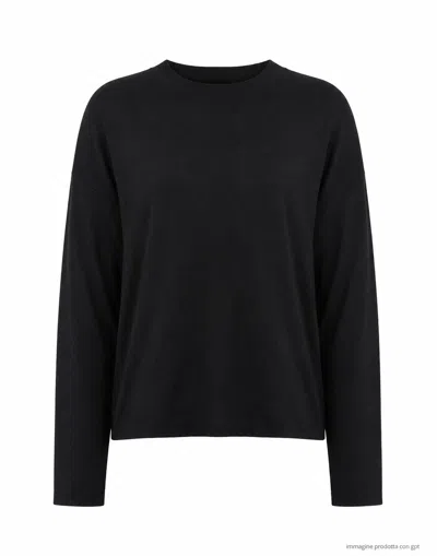 Aragona Black Round-neck Cotton Knit Top