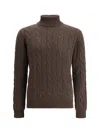 Aragona Braided Turtleneck Sweater In Brown