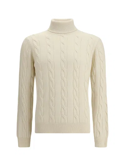Aragona Braided Turtleneck Sweater In White