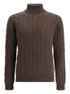 Aragona Braided Turtleneck Sweater In Brown