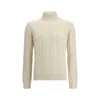 Aragona Cashmere Braided Turtleneck Sweater In White