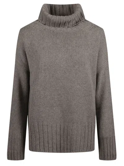 Aragona Grey Cashmere High Turtleneck Sweater In Animal Print