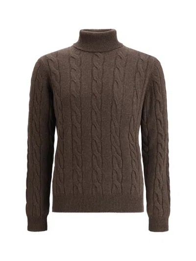 Aragona Braided Turtleneck Sweater In Brown