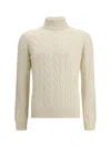 Aragona Braided Turtleneck Sweater In White