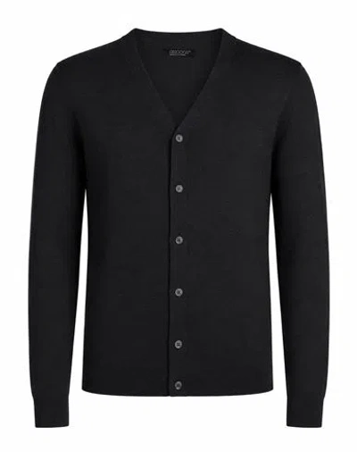 Aragona Man Cardigan Charcoal Size 42 Cashmere, Silk In Black