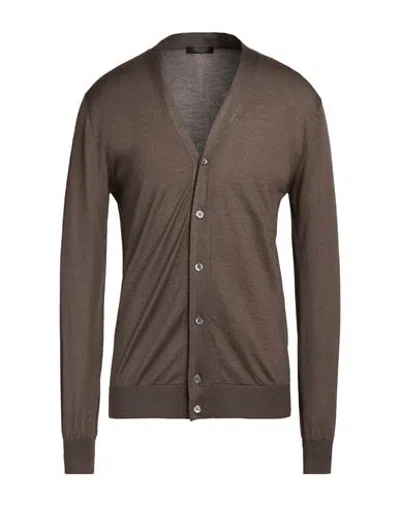 Aragona Man Cardigan Khaki Size 42 Cashmere, Silk In Brown