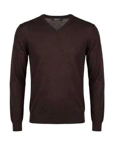 Aragona Man Sweater Dark Brown Size 40 Cashmere, Silk