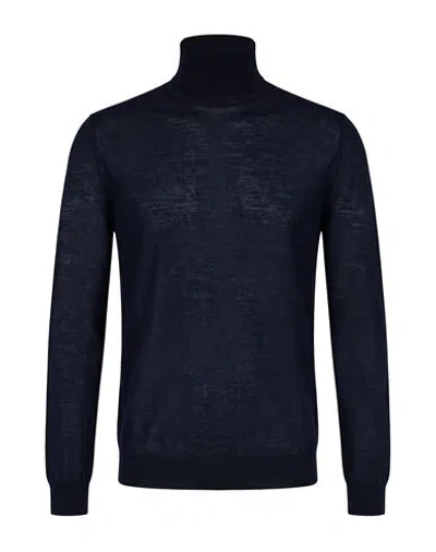 Aragona Man Turtleneck Midnight Blue Size 38 Merino Wool In Animal Print
