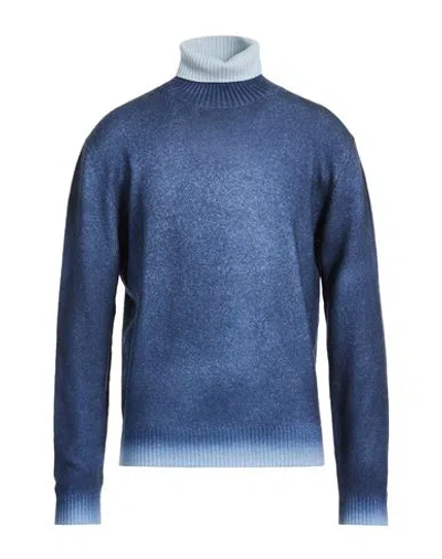 Aragona Man Turtleneck Navy Size 42 Merino Wool In Blue