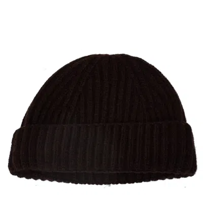 Aragona Ribbed Cashmere Folded Cuff Beanie Hat In Black