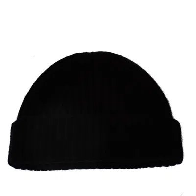 Aragona Ribbed Cashmere Folded Cuff Beanie Hat In Black