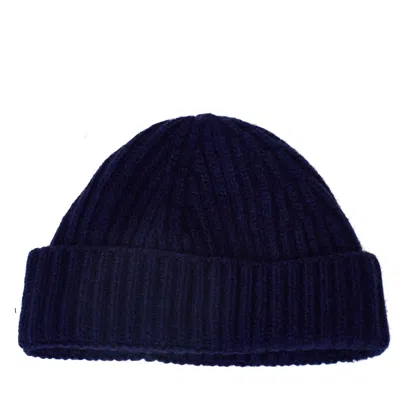 Aragona Ribbed Cashmere Folded Cuff Beanie Hat In Blue