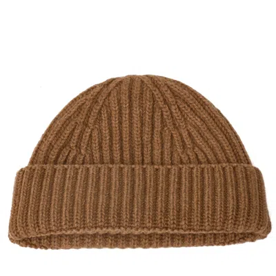 Aragona Ribbed Cashmere Folded Cuff Beanie Hat In Brown