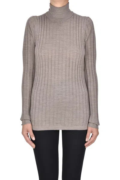 Aragona Ribbed Knit Turtleneck Pullover In Gray