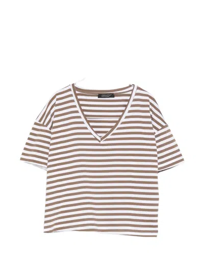 Aragona Striped V-neck T-shirt In Brown