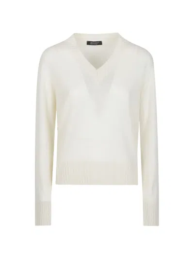 Aragona V-neck Cashmere Sweater In White