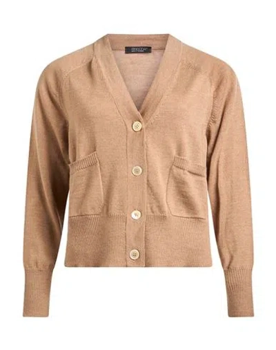 Aragona Woman Cardigan Camel Size 6 Merino Wool In Brown