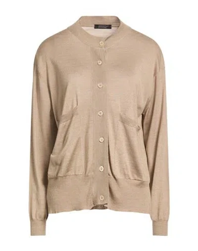 Aragona Woman Cardigan Khaki Size 12 Silk, Cashmere In Neutral
