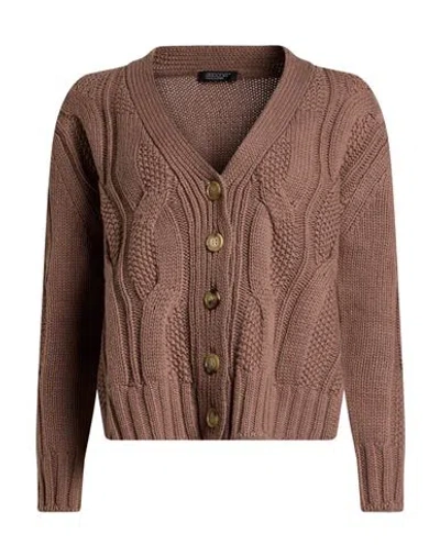 Aragona Woman Cardigan Light Brown Size 6 Cashmere