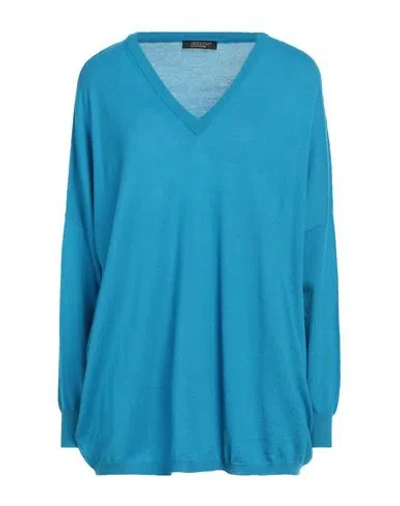 Aragona Woman Sweater Azure Size 8 Merino Wool In Blue