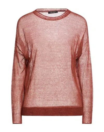 Aragona Woman Sweater Brown Size 6 Linen